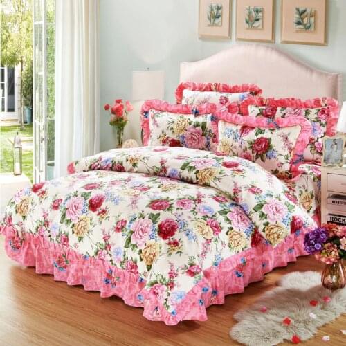 100%Cotton 4Pcs Spring Blossom Flowers Bedding Sets with Quilted Cotton Bed spread Duvet Cover Pillowcase 4/6Pcs Queen King size