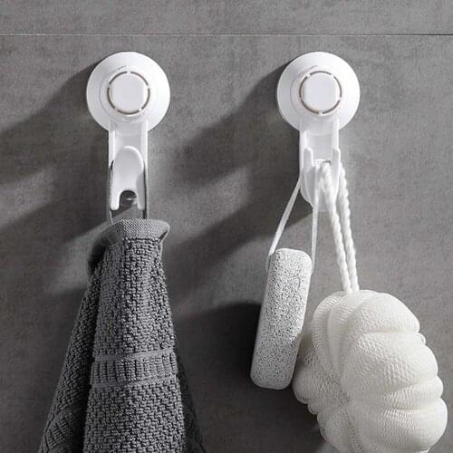 2Pcs Adjustable Hooks Bathroom Vacuum Suction Cup Hanger Clothes Towel Hanging Holder Punch-Free Toilet Brush Hook Rack White