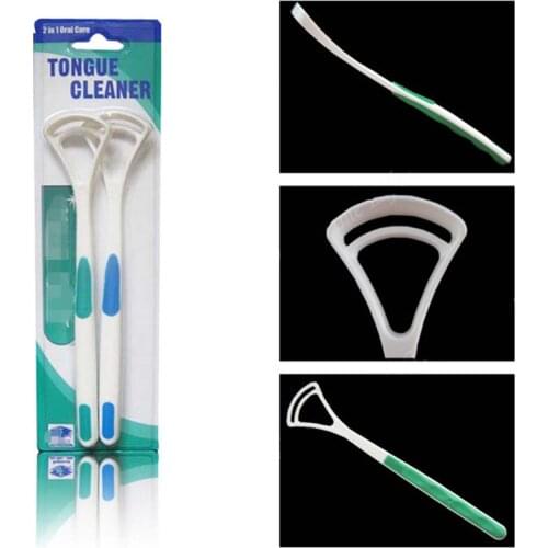 2X Oral Dental Care Clean Away Bad Breath Tongue Cleaner Brush Scraper Handle