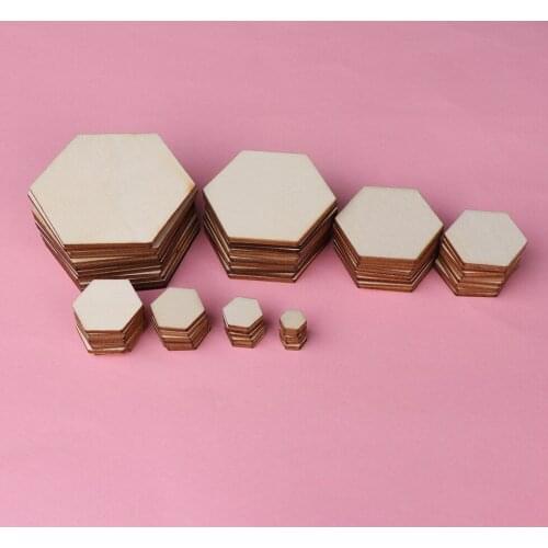 50/100pcs Wood DIY Laser Cut Embellishment Craft New Hexagonal Shape Decor Ornaments Wedding