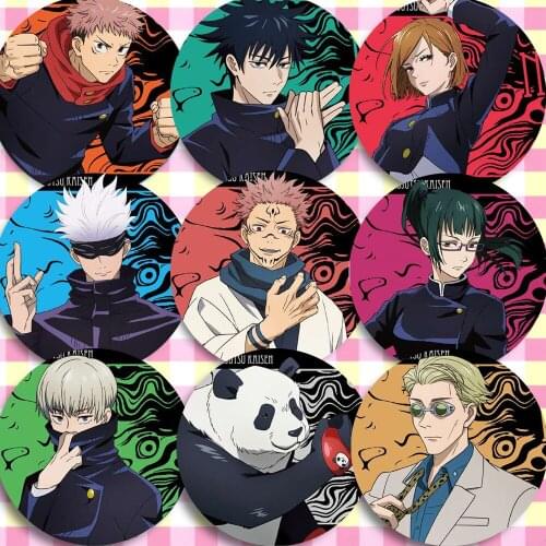 7/9pcs Jujutsu Kaisen Badge Broochs Kugisaki Nobara Megumi Fushiguro Brooch Medal Metal Round Brooch Pin Nice Gifts 58mm