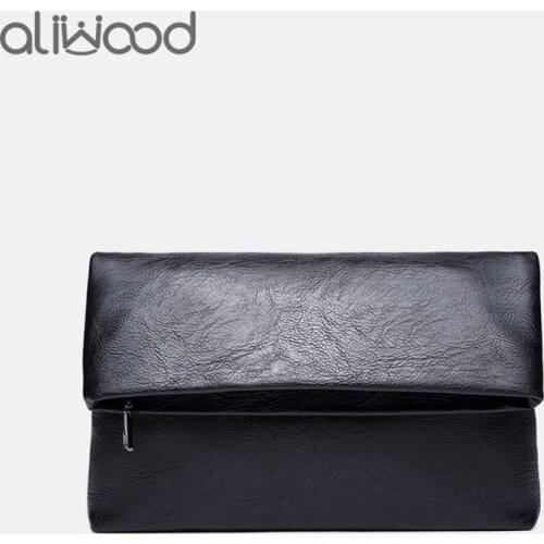 Aliwood Fashion Fold Male bag Envelope Clutch Wallet PU Leather Handy Handbags Day Clutches Luxury Brand Male Large Purses