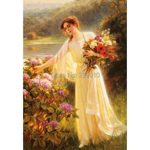 Free shipping flowers girl oil painting canvas prints White angel oil painting on canvas home wall art decoration picture
