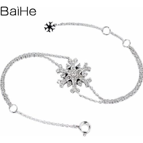 BAIHE Solid 18K White Gold 0.69ct H/SI Natural Diamonds Bracelet Women Wedding Trendy Fine Jewelry unique Snowflake браслет