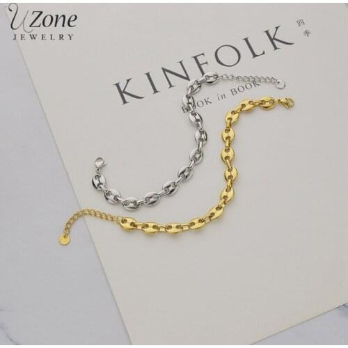 UZone Pig Nose Buckle Stainless Steel Thick Chain Bracelets for Women Couple Bracelet on Hand Birthday Party Gift Jewelry Bijoux