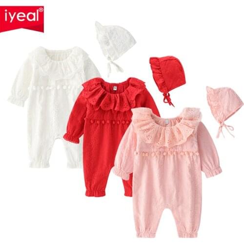 IYEAL Baby Rompers Newborn One Piece Romper+Hat Spring Autumn Long Sleeve Jumpsuit Cotton Toddler Clothing Infant Outfit Clothes