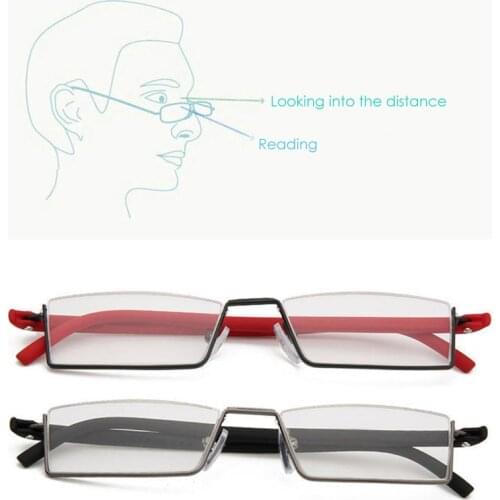 Flexible Black Tr90 Half Frame Semi Rimless Reader Reading Glasses With Case