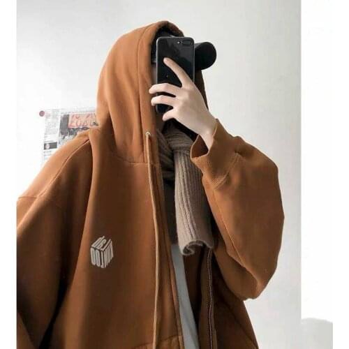 Hong-Kong Style Hoodies Men Women Autumn-Winter Thickened Warm Cardigan Hooded Jacket Male Oversized Trendy Loose Harajuku Tops