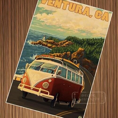 Red Bus Hawaii Surf Surfing Sports Travel Tour Retro Vintage Poster Canvas Painting DIY Wall Paper Posters Home Decor Gift