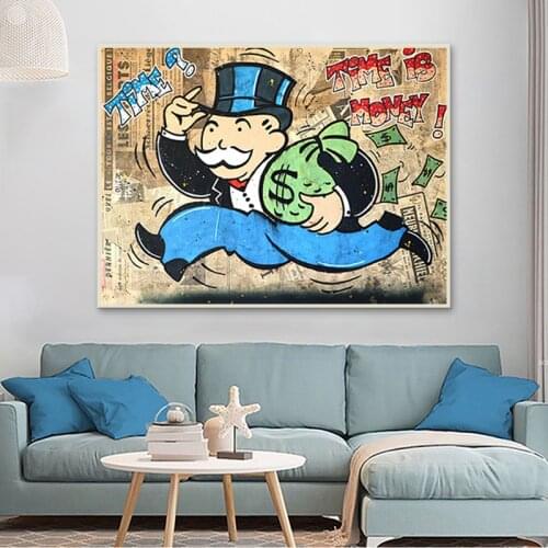 Time Is Money Graffiti Canvas Painting Millionaire Cartoon Art Poster Alec Monopoly Artwork Print Abstract Picture Wall Decor