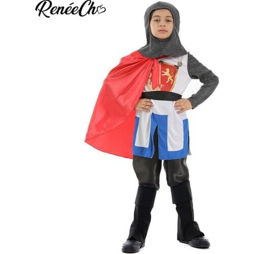 Reneecho Boys Knight Costume Medieval Royal Warrior Costume Halloween Costume For Kids