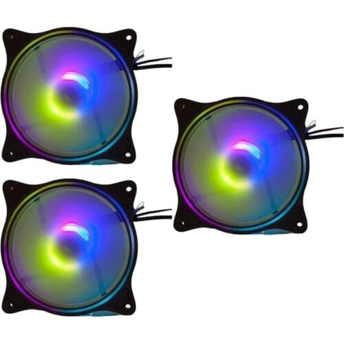 3 Pcs Computer Fans Cooling Fan RGB Internal External Light Emitting Self Rotate RGB Color Change with Controller for Pc