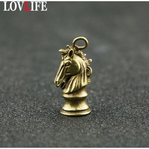 Brass Handmade Chess Horse Pendant for Keychains Copper Chinese Zodiac Horse Head Key Rings Pendants Car Key Hanging Men Jewelry