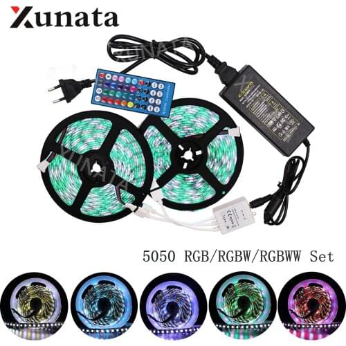 XUNATA 5050 RGB LED Strip 12V Waterproof RGBW RGBWW LED Light Set 60LEDs/m Fita Ribbon Tape Lamp With 44key Remote Power Adapter