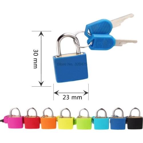DHL 500pcs 6 colors Small Mini Strong Steel Padlock Travel Tiny Suitcase Lock with 2 Keys