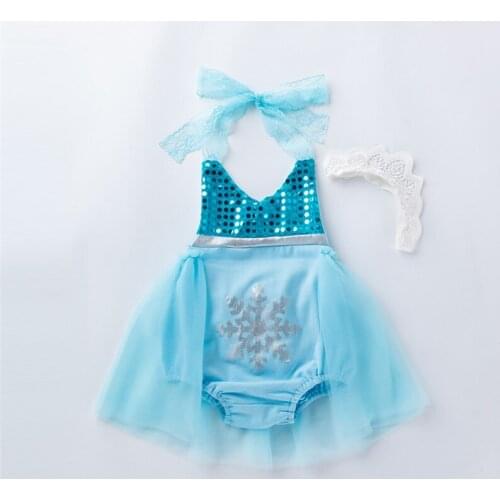 Lovely Baby Girls Rompers Toddler Kids Princess Girls Sleeveless Lace Halter Sequins Romper Jumpsuits Tulle Skirts Headband