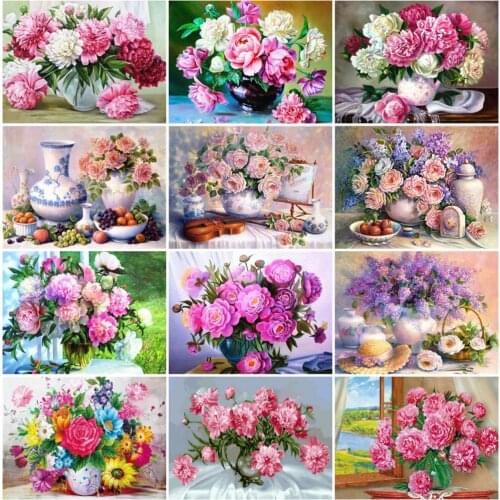 EverShine Diamond Painting Flower Diamond Embroidery Peony Mosaic Full Drill Square Cross Stitch Kits Rhinestones Home Decor