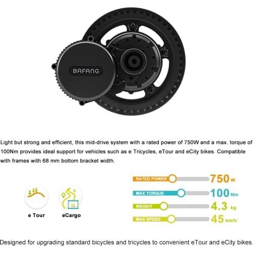 Bafang 48V 750W 48V 500W Mid Motor E-bike Conversion Kits BBS02B Electric Bicycle 500C P850C 860C P860C Display Ebike Part Kits