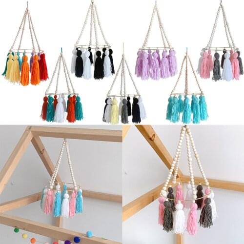 Nodic Baby Crib Rattles Wooden Beads Tassel Wind Chimes Mobile On the Crib Bed Bell Rattle Toys For Kids Room Nursery Decor
