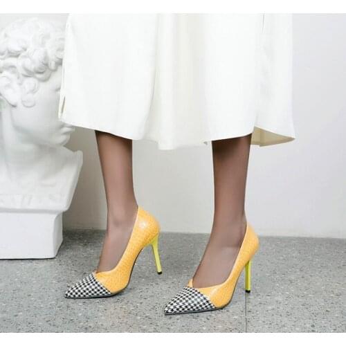 New Female of Europe and The United States Spell Color Fine Heel High Heels of Pointed Head Shallow Mouth 4-9