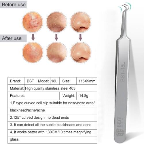 BNEW Design EST-18L Stainless Steel Acne Tweezers Whitehead Blackhead Remover Acne Extractor