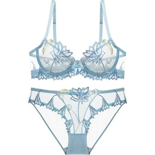 New Sexy Bra Panties Sets Plus Size Brassiere Ultrathin Underwear Set Transparent Bras Women Lace Lingerie Set Embroidery