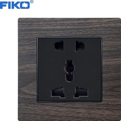 FIKO Wood grain Aluminium Alloy panel 13A 5 pin socket,13A Universal UK wall power standard ,86mm*86mm power socket