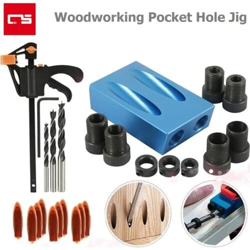 Pocket Hole Jig Woodworking Tools 15 Degree Oblique Hole Locator Drill Guide Set Screw Hole Puncher Clamp DIY Hand Tool Kit