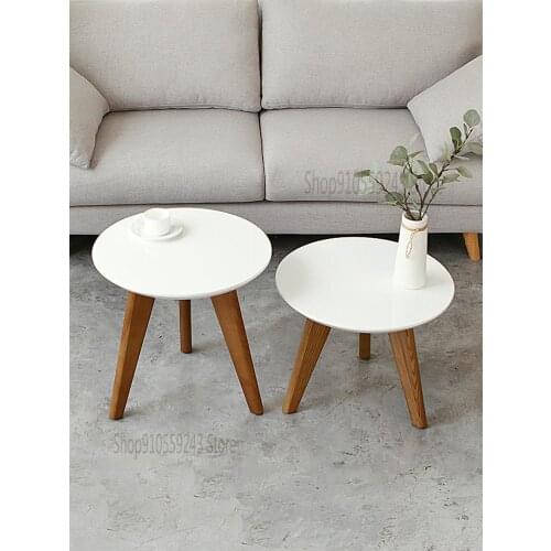 Solid Wood Sofa Side Table Corner Table Nordic Creative Round Table Living Room Side Table Modern Minimalist Mini Coffee Table