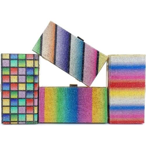 Rainbow Diamond Wedding Clutch Bag Elegant Party Evening Clutch Purse and Handbag for Women Luxury Designer Crossbody Bag