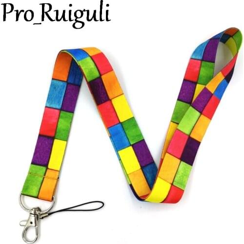 30pcs Rainbow lattice Neck Strap Lanyard keychain Mobile Phone Strap ID Badge Holder Rope Key Chain Keyrings cosplay Accessories