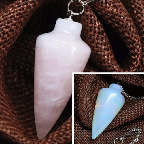 Pink crystal opal stone chalcedony waterdrop pendant pyramid reiki pendulum healing chakra amulet European jewelry 18*40mm B1840