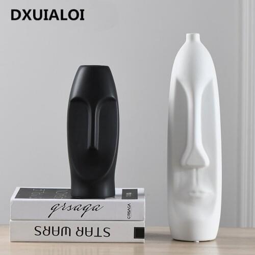Nordic Minimalist Ceramic Abstract Vase Black and White Human Face Creative Display Room Decorative Figue Head Shape Vase