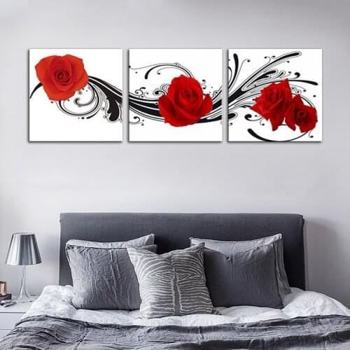 Modern Canvas Painting 3 Panel Canvas Wall Art Red And Black Rose Photo Posters Love Art Picture Canvas Print Drop shipping