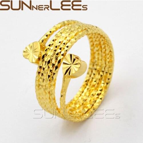 SUNNERLEES New Fashion Jewelry Gift Womens Wedding Party Rings With Gold-Color Shiny Heart R16 Y