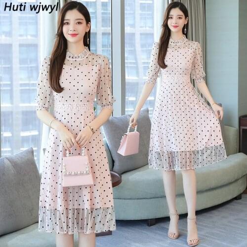 2021 Vintage Elegant Pink Chiffon Boho Midi Dresses Summer New Plus Size Mesh Sexy Beach Sundress Women Bodycon Party Vestidos