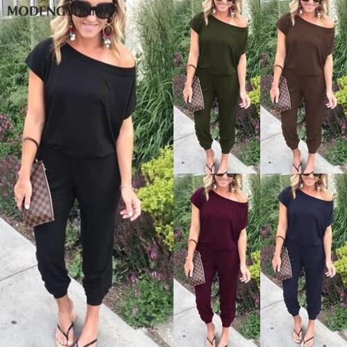 New cotton Jumpsuits for women 2021 summer Casual High Waist One Piece Peplum Rompers with Long Wide Leg Pant