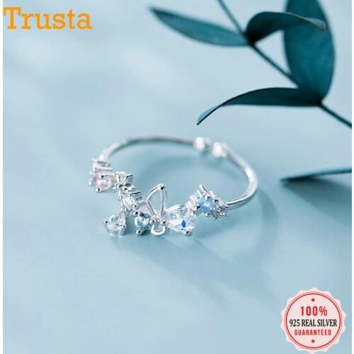 Trustdavis Genuine Fashion 925 Sterling Silver Sweet Twinkling CZ Flower Opening Finger Ring For Women Fine 925 Jewelry DA601
