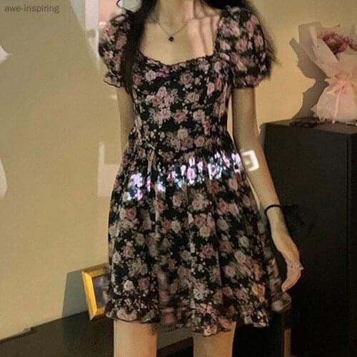 2021 Summer New Style Fresh Temperament Female Sweet Western Fashion Pure Desire Floral Bow Sling Dress