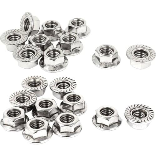 8mm Height M8 Thread Stainless Steel Serrated Hex Flange Nuts 10 Pcs Retail