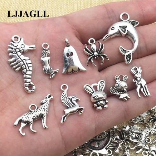 20pcs Animal Charms 10types Wolf Spider Dolphin Rabbit charms Diy Jewelry Fit Necklace Diy Jewelry Making Findings ADW022