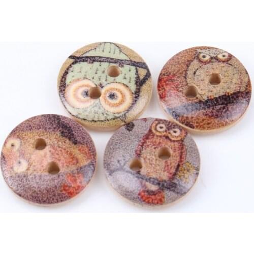 50Pcs Mixed Owl Painted wooden Round Buttons Sewing Craft Scrapbooking DIY Home Decor DIY Cloth Accessories 15mm MT0438