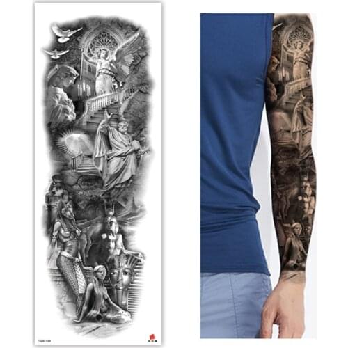 Large Arm Sleeve Tattoo Virgin Wing Pigeon Waterproof Temporary Tatoo Sticker Ancient Egypt Mask Man Men Full Skull Totem Tatto