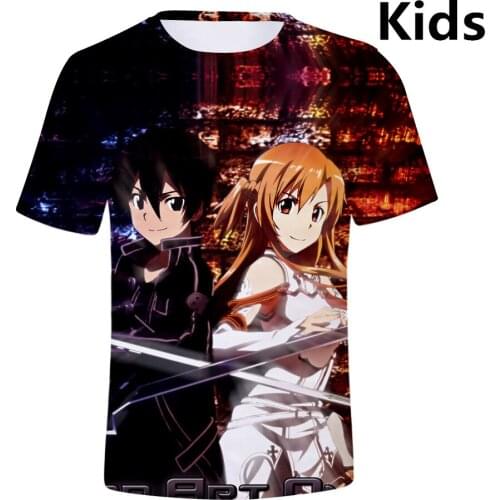 2 To 14 Years Kids Tshirts Sword Art Online Yuki Asuna T-Shirts Tops Boys Girls SAO Kirito Kirigaya Kazuto Tees Children Clothes