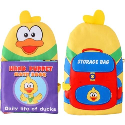 Baby Teaching Puzzle Cloth Book Little Yellow Duck Hand Puppet 3D Animal Learning Tail Toys for 0-3 Years Kids Early Education
