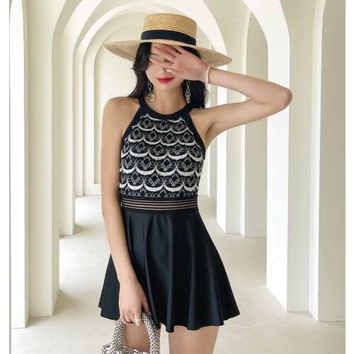 Womens Slim One Piece Skirt Swimsuit Korean Plus Size Swimwear Retro Sexy Bikini Set High Waisted Surfing Retro Swim Monokini