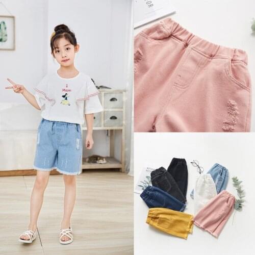 Girls Demin Shorts 2020 Summer New High Waist Childrens Hole Jeans Infant Girl Wild Outwear Pants Kids Clothes
