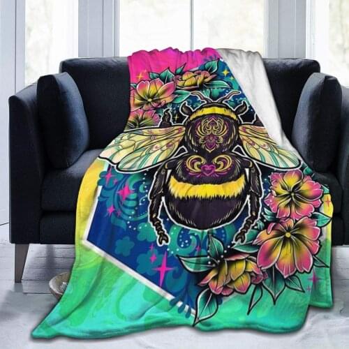 Travel Throw Blanket Novelty Colorful Bee Bumblebee Ultra-Soft Micro Fleece Blanket Large Travel Throw Blanket for Adult, Child