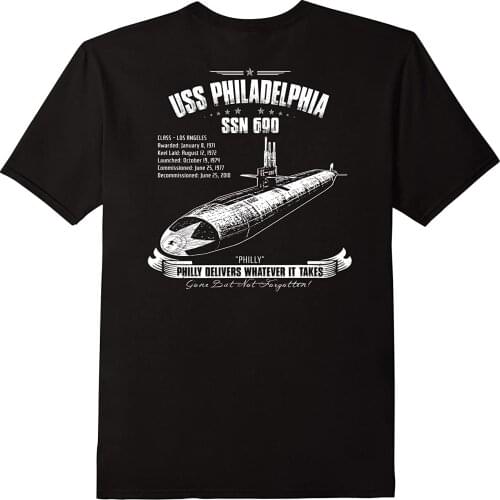 USS Philadelphia SSN-690 Los Angeles Class Nuclear Attack Submarine T-Shirt. Summer Cotton O-Neck Short Sleeve Mens T Shirt New