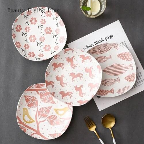 8 Inch Nordic Ceramic Dinner Plate Dessert Dishes Kitchen Tableware Set Microwave Safe Dried Fruit Snacks Storage Tray